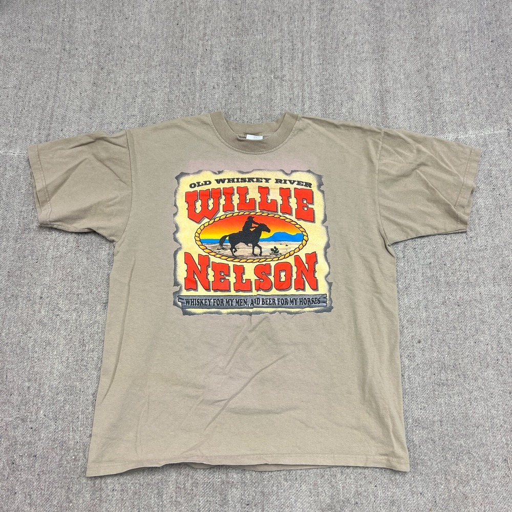 Vintage Willie Nelson Shirt Mens Large Brown 2000s Old Whisky River Concert Tour